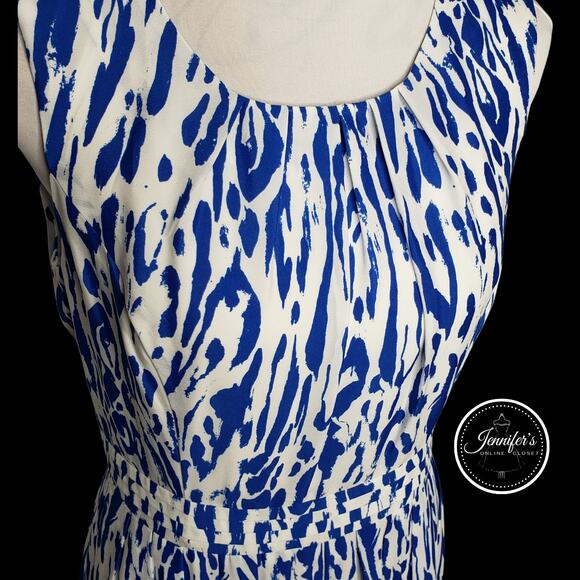 Ellen Tracy Blue, Black and White Animal Print Sleeveless Dress Size 10 - Picture 2 of 8